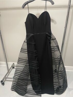 Custom Black Evening Gown with Sheer Stripe Skirt